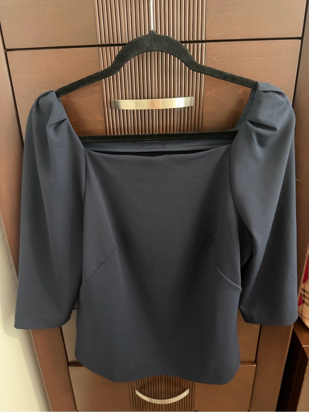 LOFT Navy Square-Neck Puff Sleeve Blouse